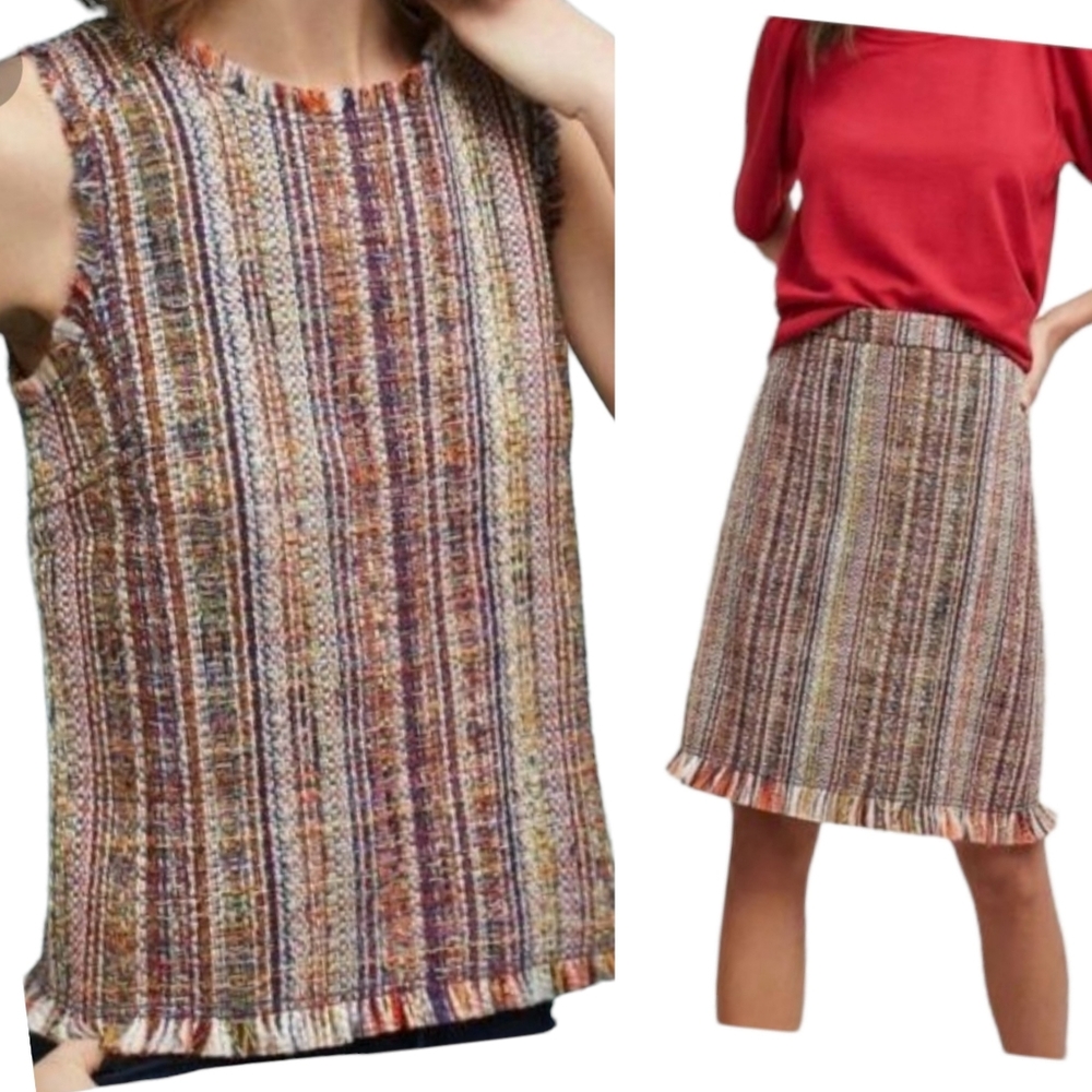Maeve Tweed Multicolor Fringe Skirt & Top Set Size 4